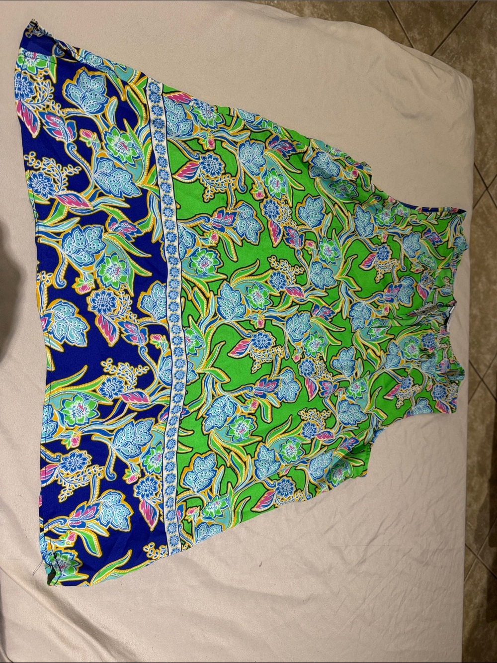 Rose & Olive Green Floral Swim Coverup with Navy Border